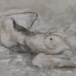 Liegender Akt  2000  Acryl auf Spanplatte  81 5x45 5